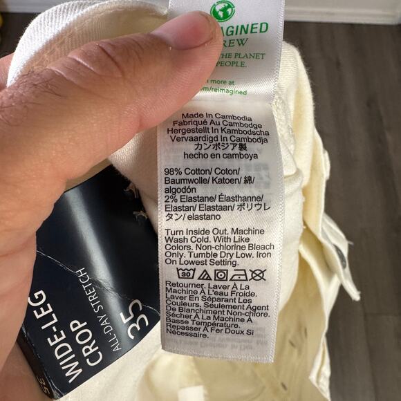 J.Crew Wide-Leg Cropped Jean WMNS 35 White Denim Hi-Rise All-Day Stretch Raw Hem - Picture 7 of 8